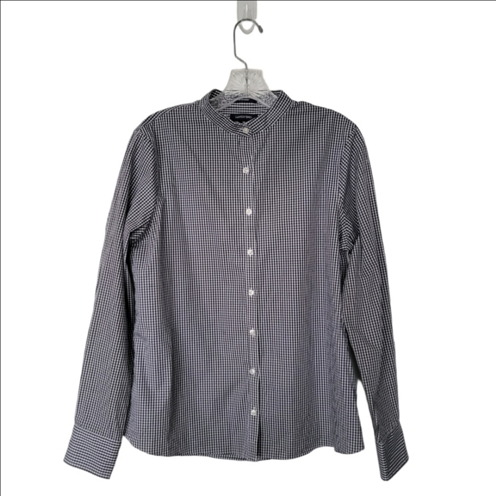 Lands' End Women's Black and White Gingham Button Down Shirt Sz 10
